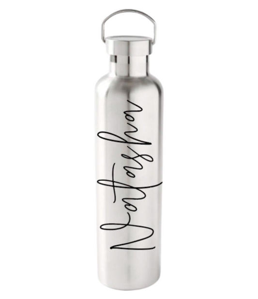 Personalised Drink Bottle - Stainless Steel Silver 1L